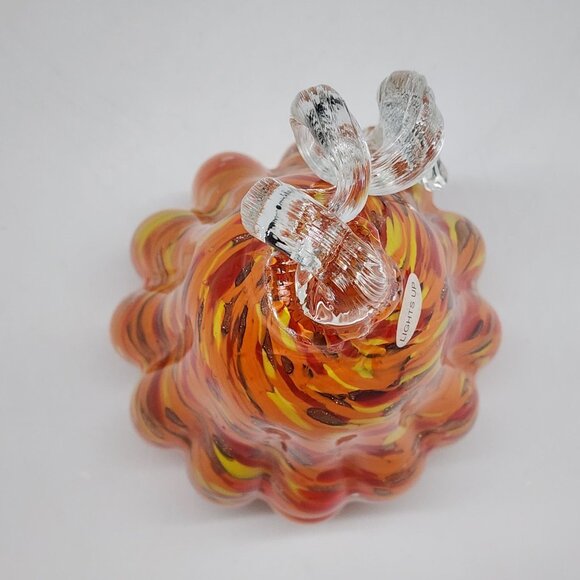 Hand Blown Glass Pumpkin Lamp With Handle & Bright Orange Fall Colors 8" Tall - Picture 7 of 10